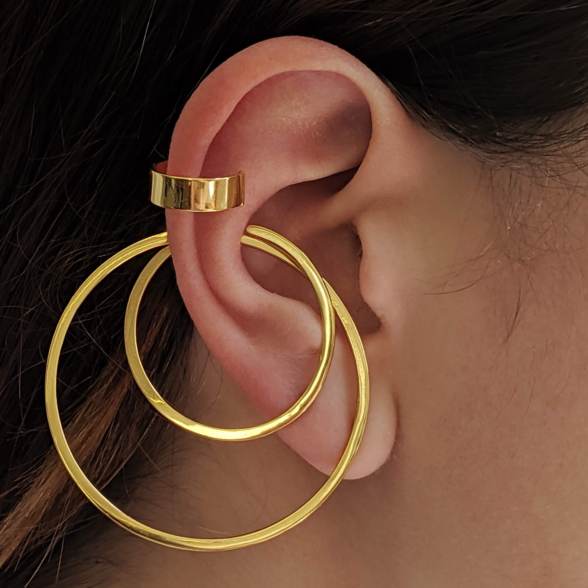 Illusion Hoops in Sterling Silver on model