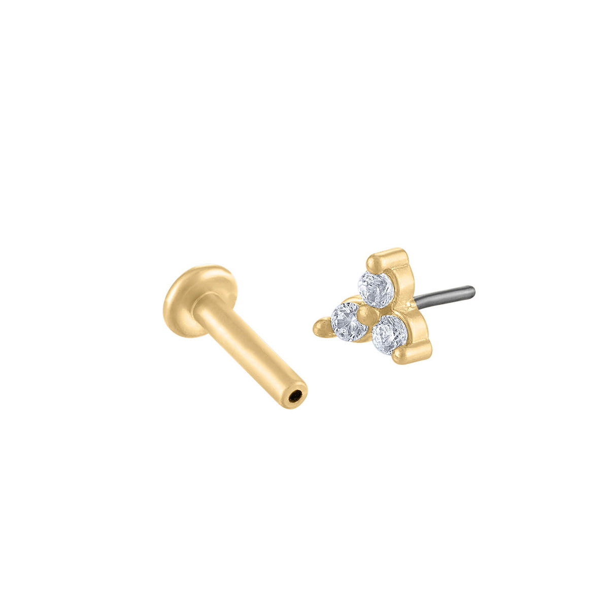 Tiny Crystal Push Pin Flat Back Earring, Titanium - Silver / 16g: Most Cartilage Piercings / 6mm at Maison Miru