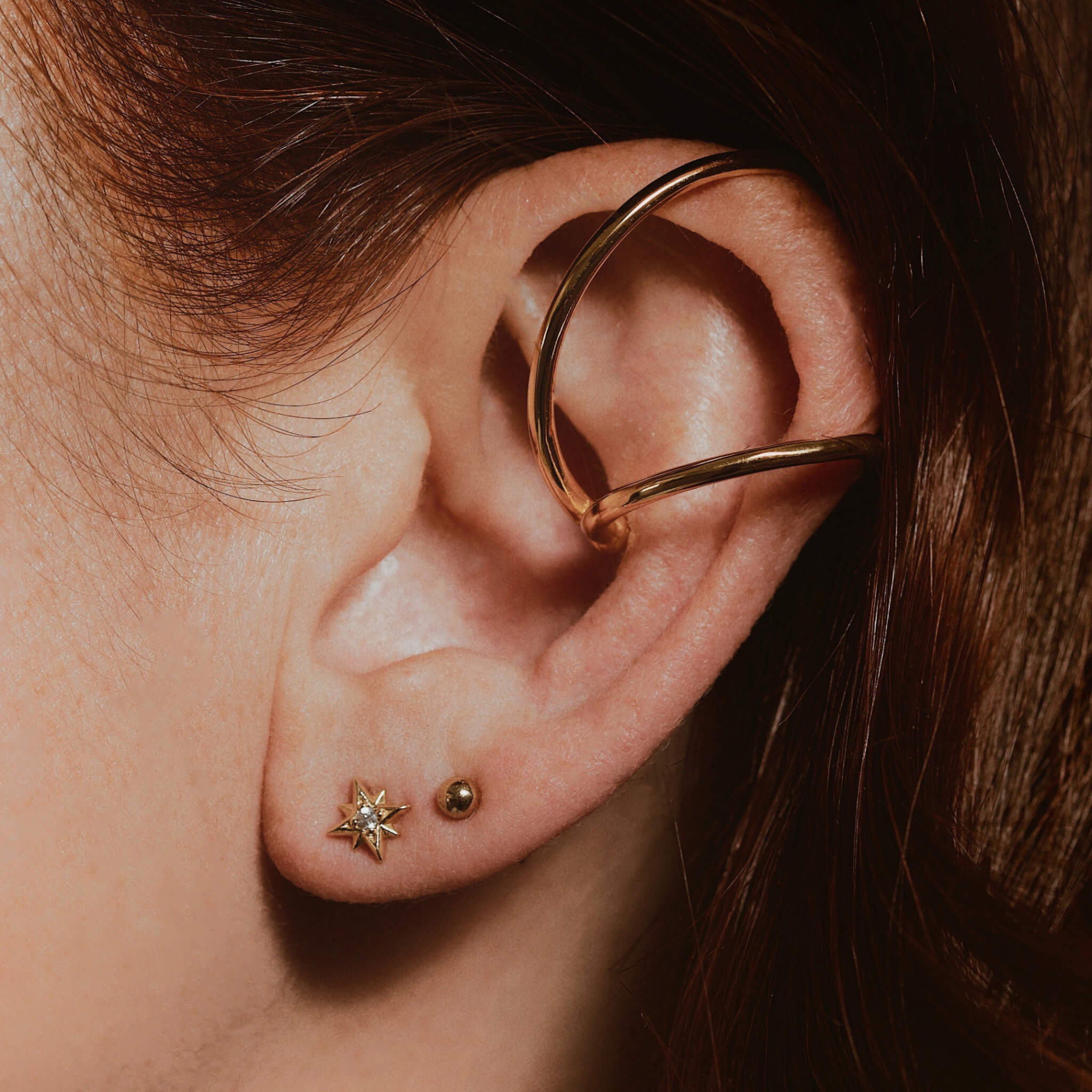 Modernist Ear Cuff in Sterling Silver on model