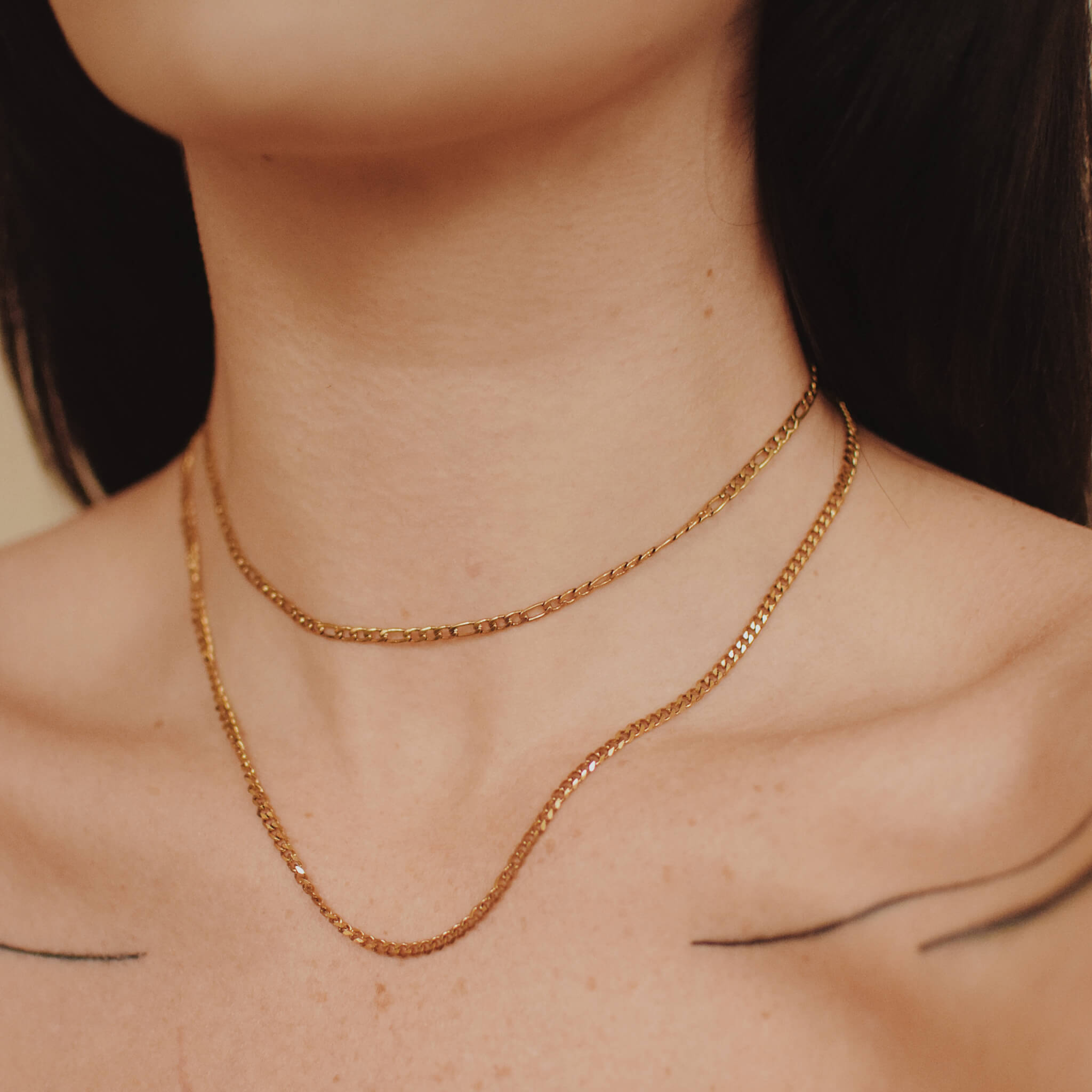 Poet Necklace (Gold) with Poet Choker Necklace in Gold on model