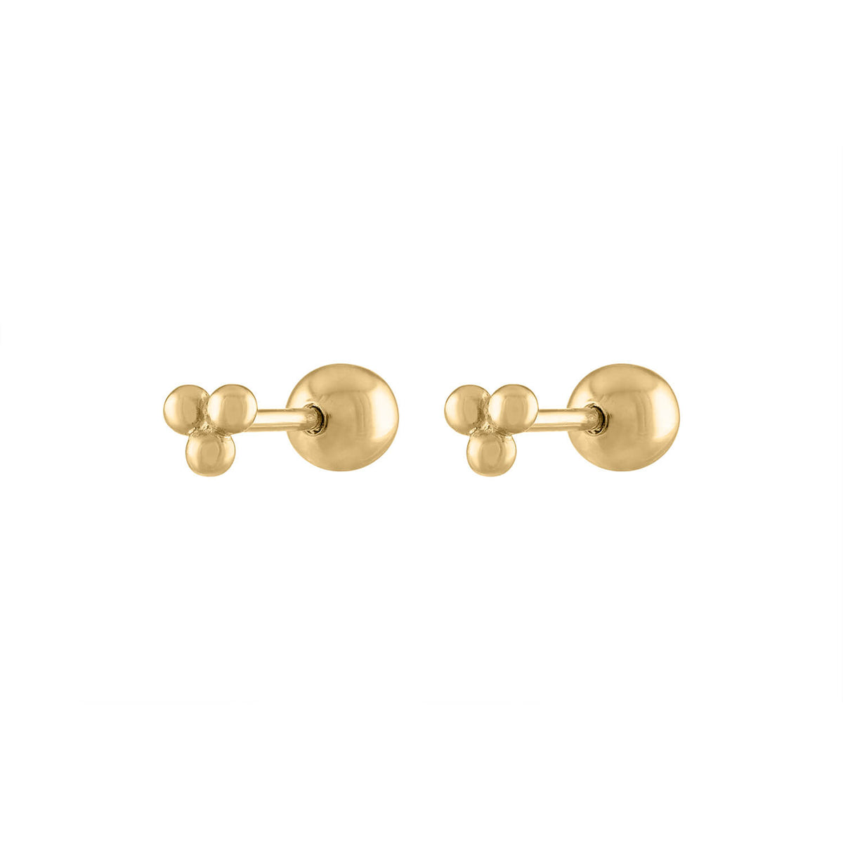 14k Solid Gold Ball Earrings with Flat Covered Back Screwback