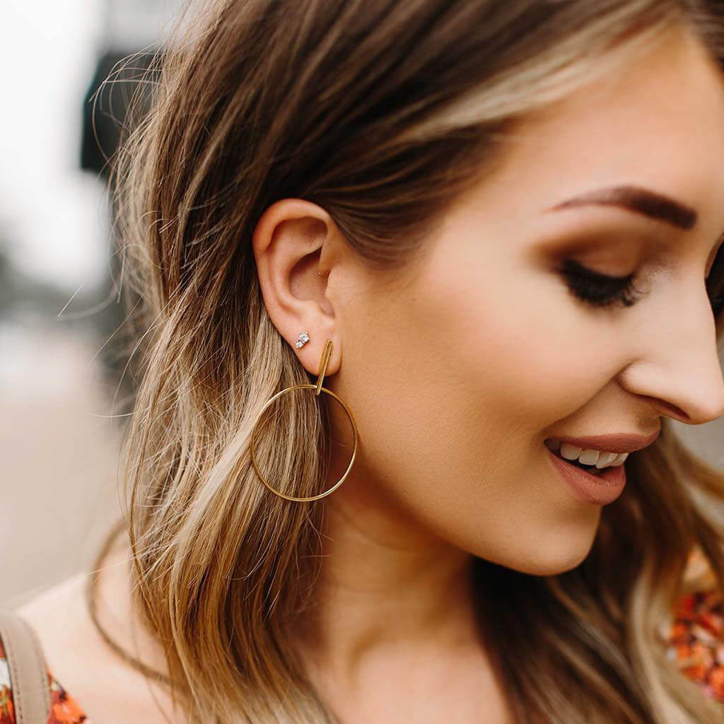 Gaia Threaded Flat Back Earring in Gold on model