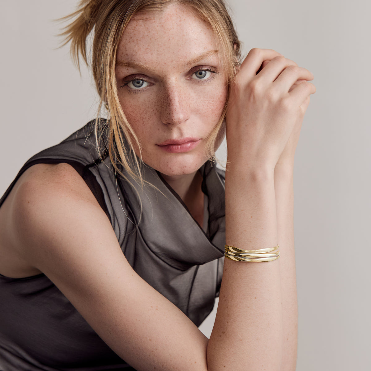 Mobius and Echo Bangles on Model - Gold