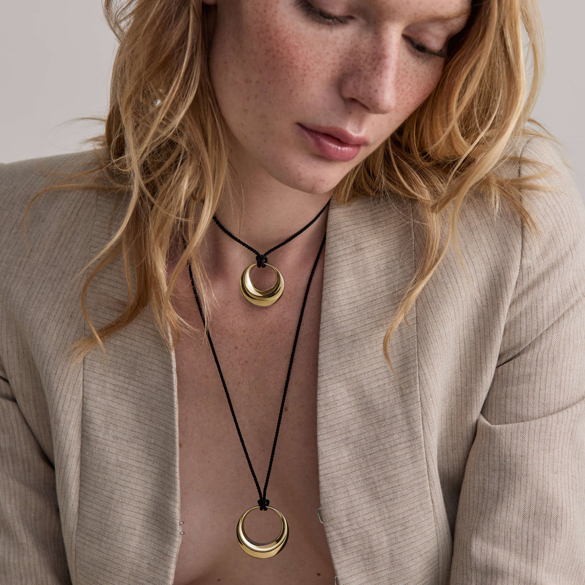 Equilibrium Cord Pendant, Medium and Large - Gold On Model
