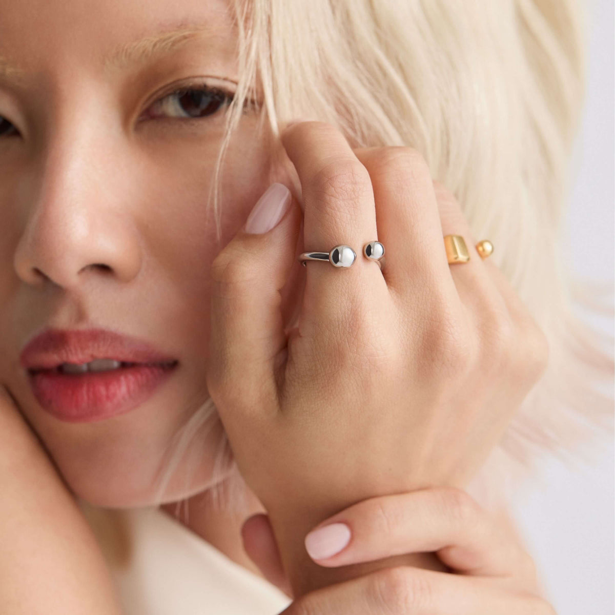 Orbital Ring and Floating Orb Signet Ring on Model