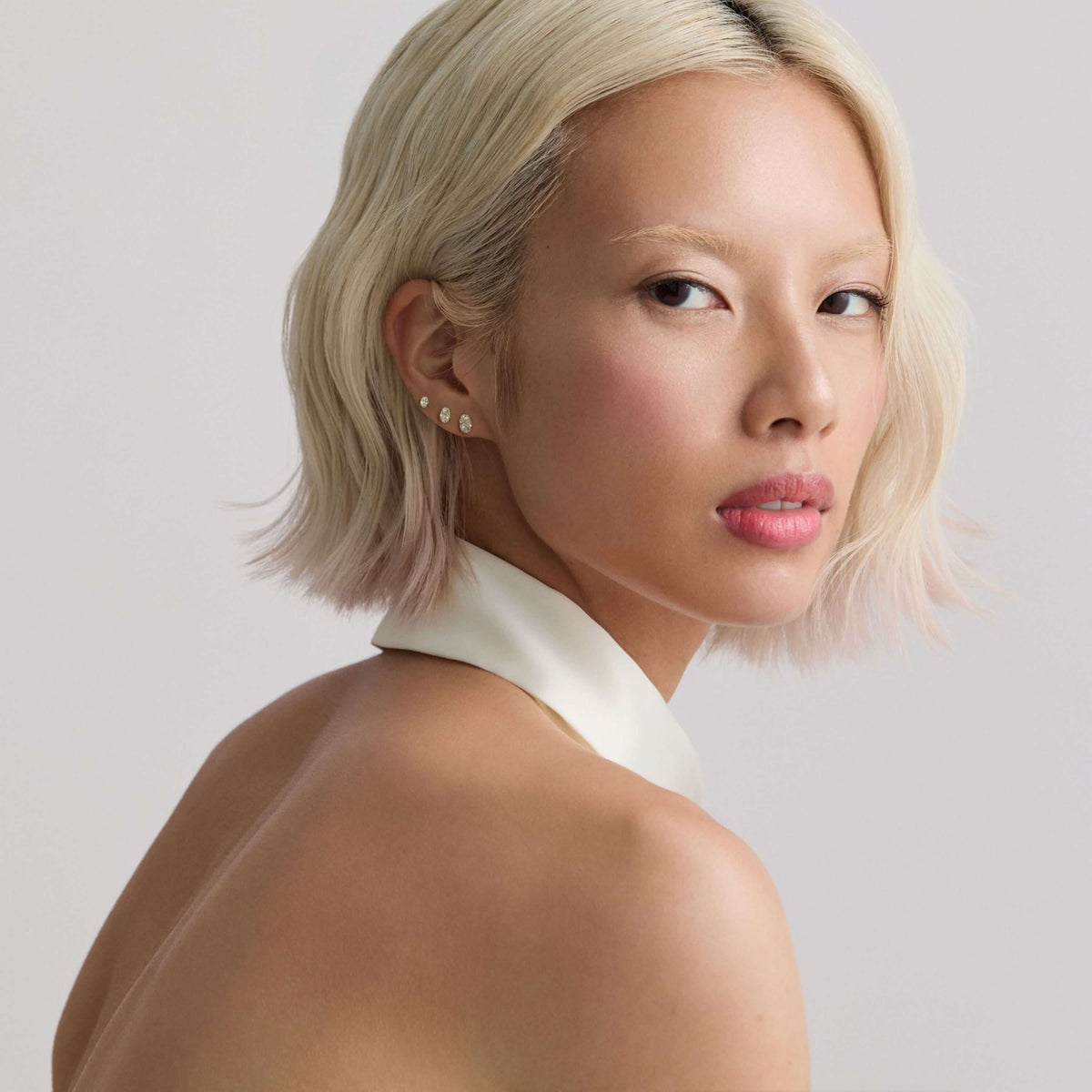 Oval Lab Grown Diamond Nap Earrings on Model