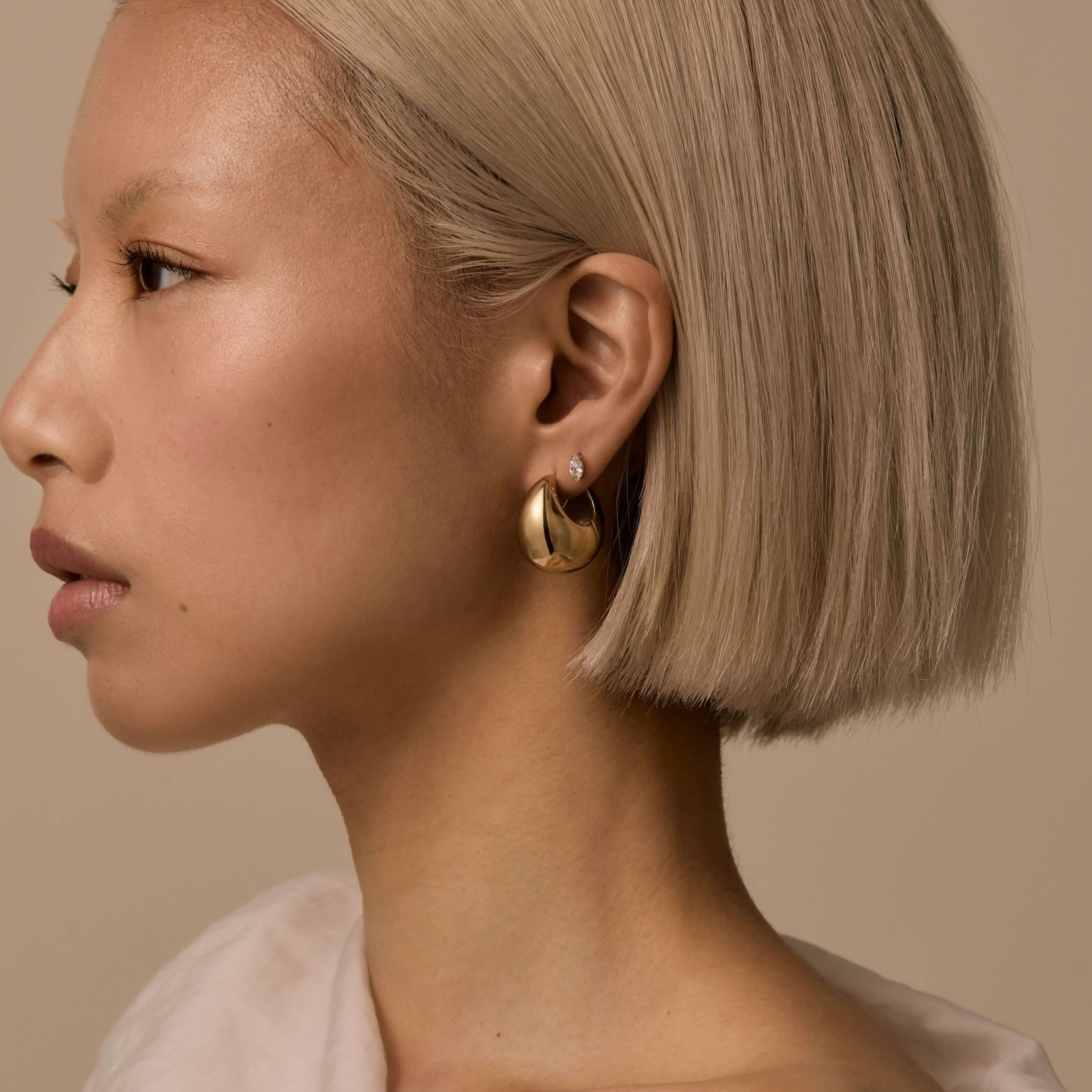 Cloud Hoops and Celestial Crystal Marquise Nap Earrings on Model