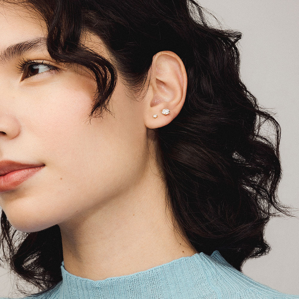 Celestial Crystal Nap Earrings (Gold, 3mm and 6mm) on model