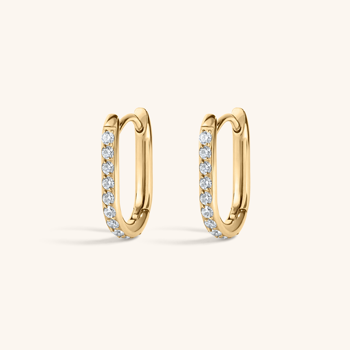 Pave Halo Oval Hoops, 15mm - Gold