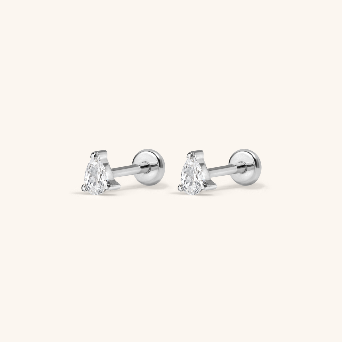 Celestial Crystal Pear Nap Earrings, 3mm (Silver)