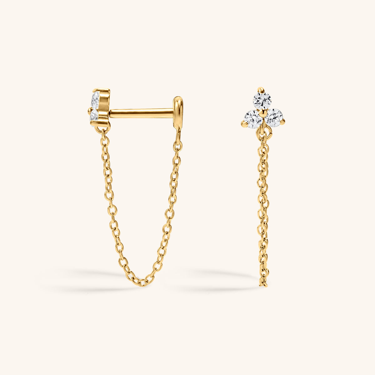 Crystal Trinity Chain Nap Earrings (Gold)