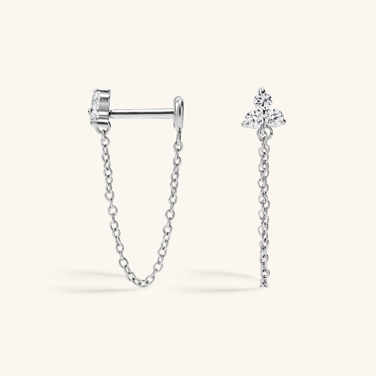Crystal Trinity Chain Nap Earrings (Silver)