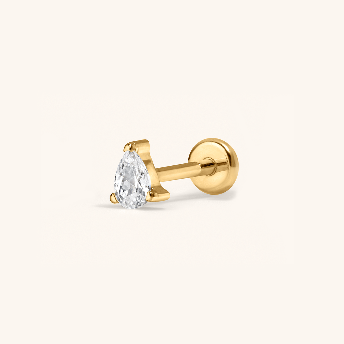 Crystal Pear Push Pin Flat Back Earring, 3mm (Titanium - Gold)