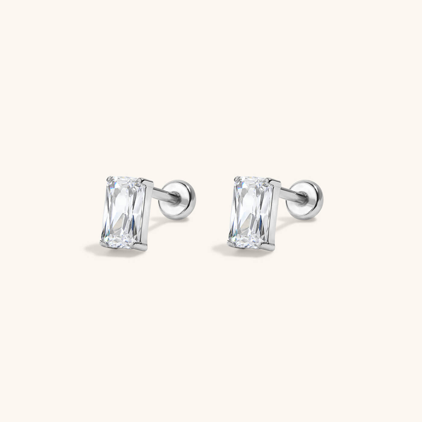 Mini Celestial Crystal Emerald Cut Nap Earrings - Silver