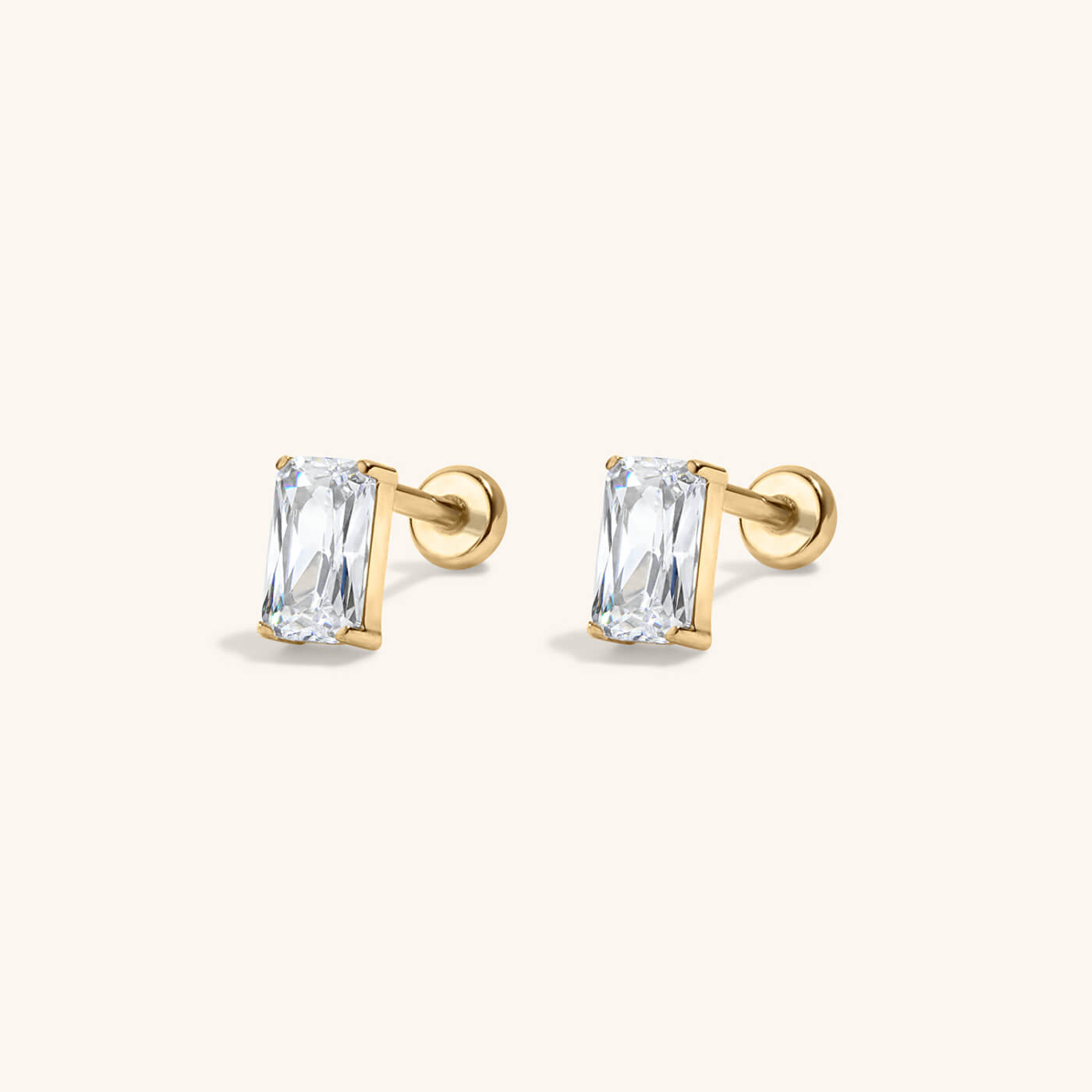 Celestial Crystal Emerald-Cut Nap Earrings, 5mm - Gold