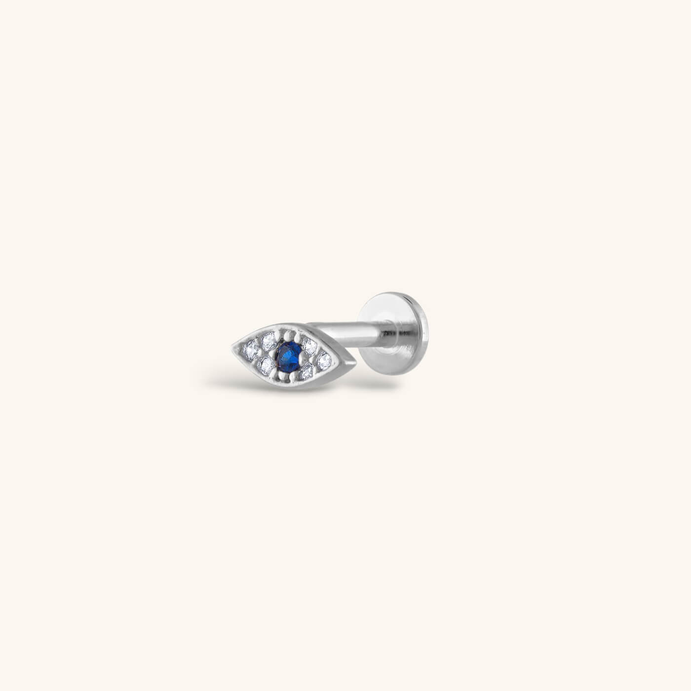 Evil Eye Threaded Flat Back Earring (Titanium - Silver)