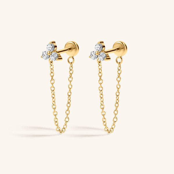 Crystal Trinity Chain Nap Earrings | MIRU