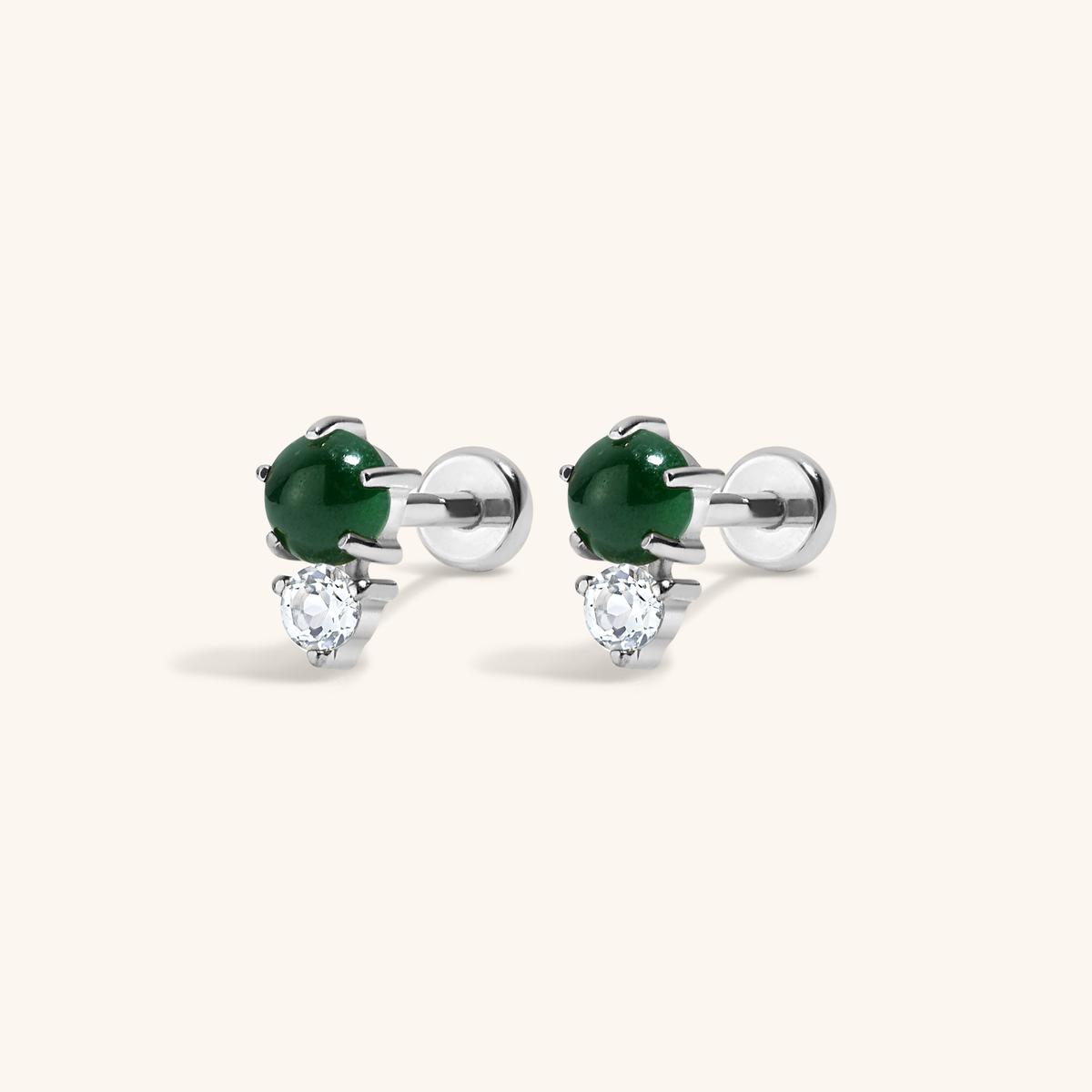 Jade and White Topaz Nap Earrings  (Silver)