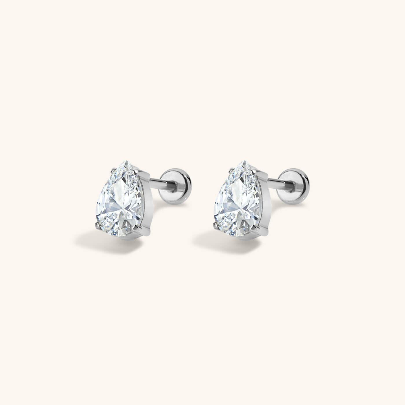 Crystal Pear Nap Earrings (Silver / 6mm)