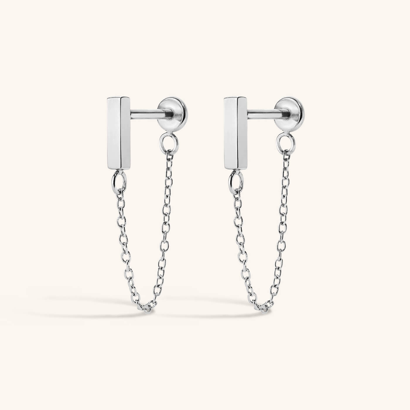 Little Bar Chain Nap Earrings - Silver