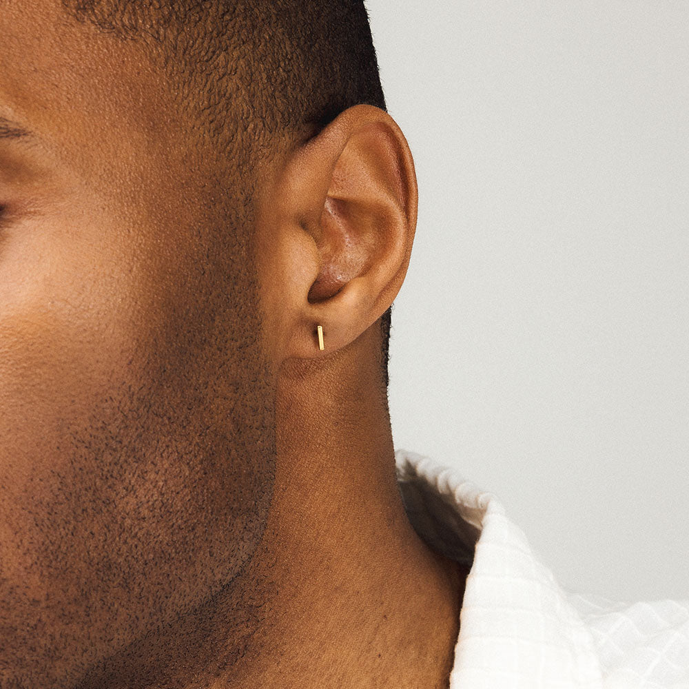 Little Bar Push Pin Flat Back Earring in Gold on model