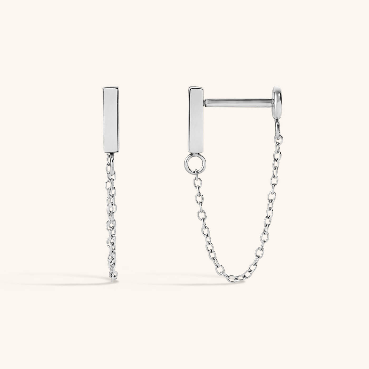 Little Bar Chain Nap Earrings - Silver