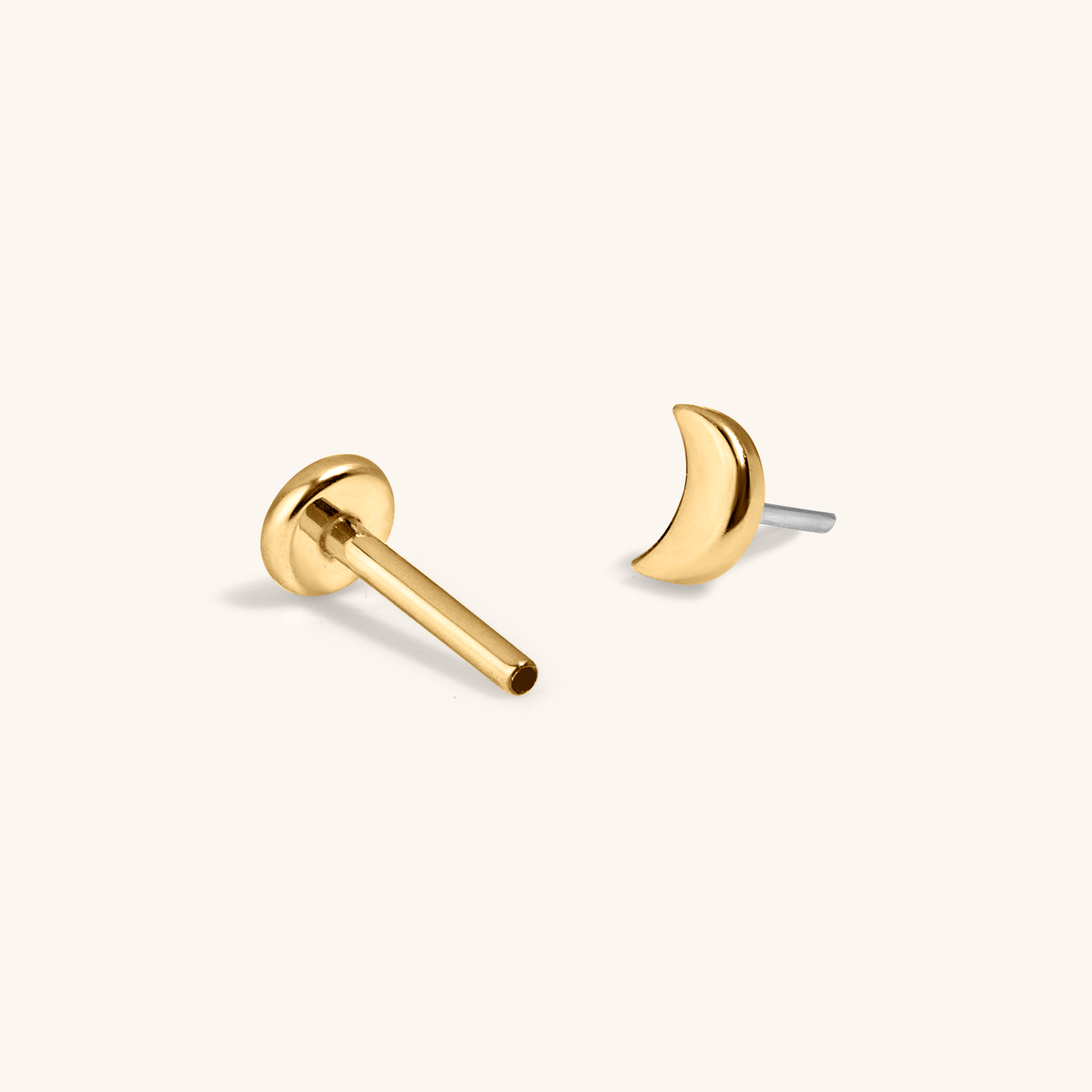 Moon Push Pin Flat Back Earring (Titanium - Gold)