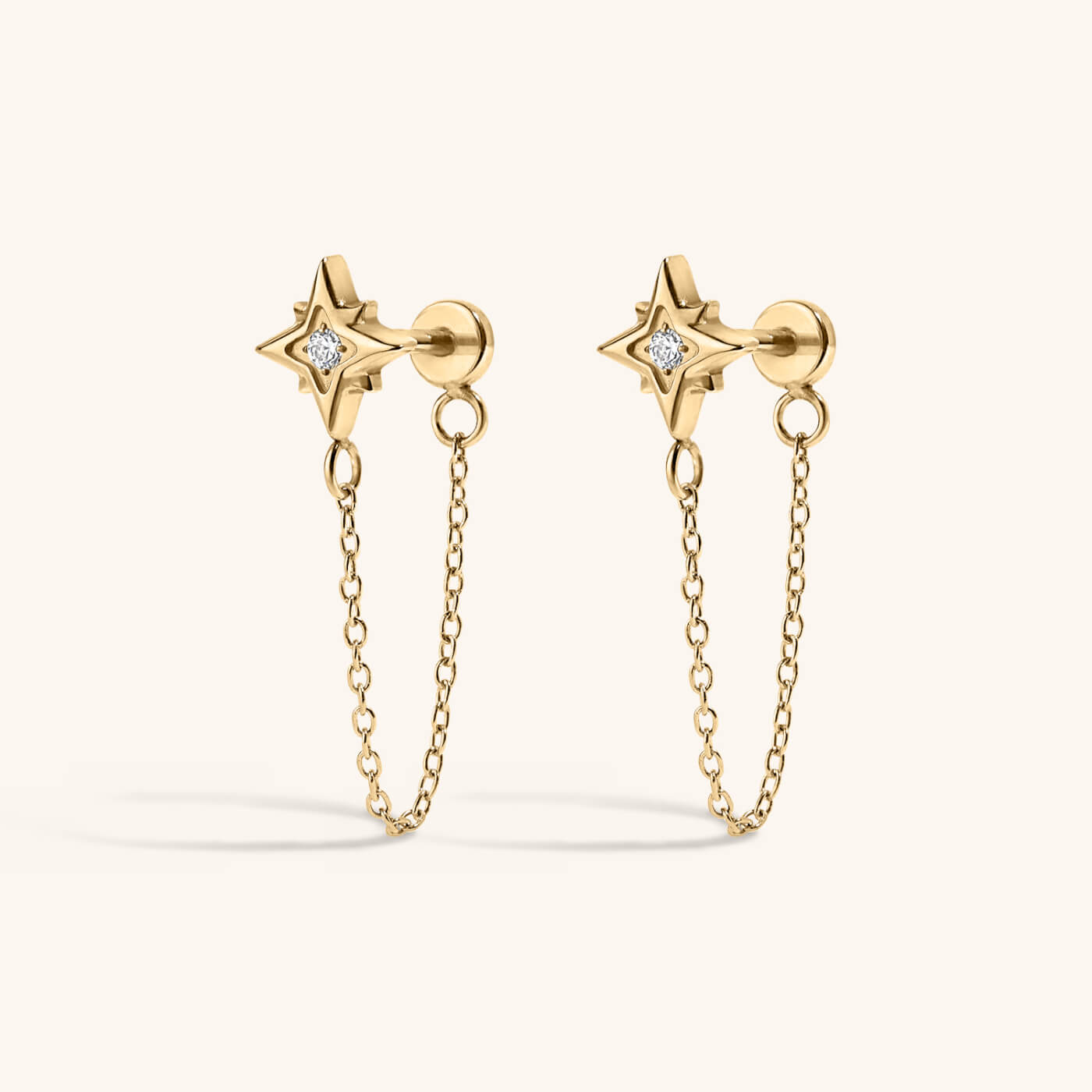 North Star Chain Nap Earrings - Gold