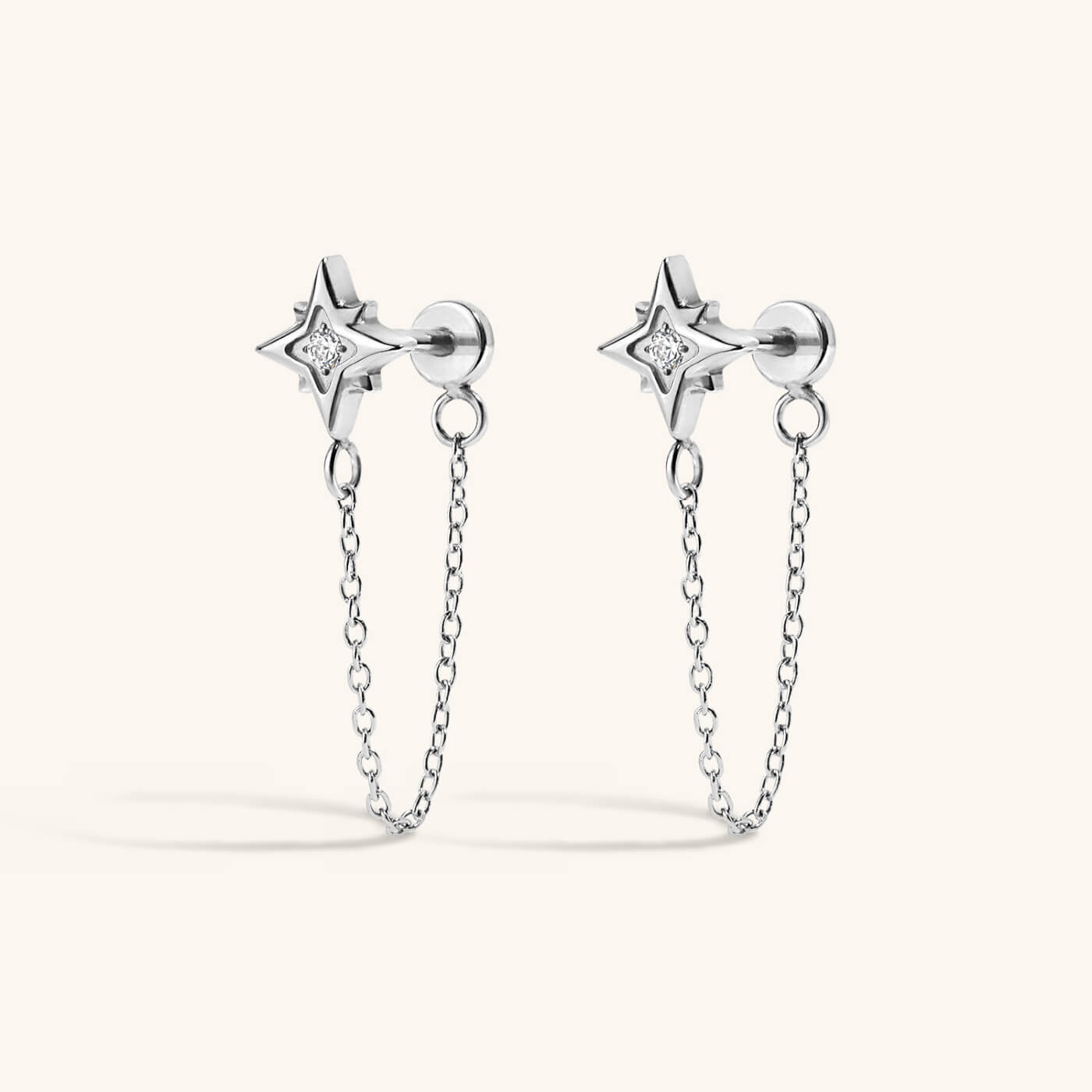 North Star Chain Nap Earrings - Silver