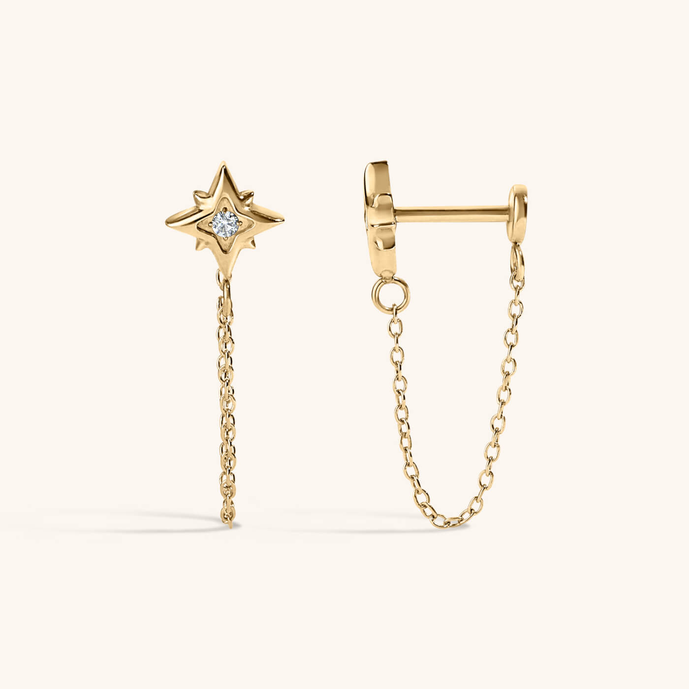 North Star Chain Nap Earrings - Gold