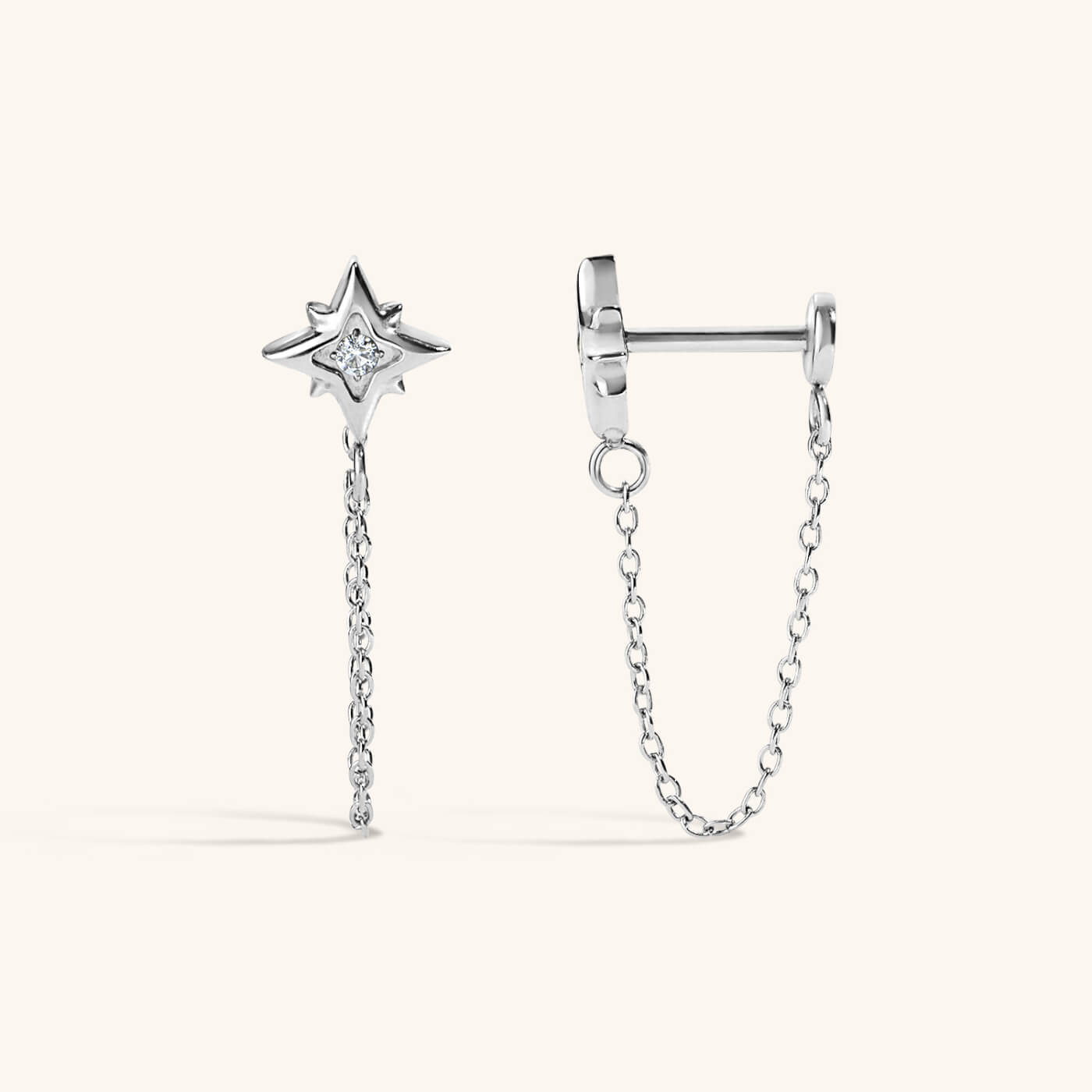 North Star Chain Nap Earrings - Silver