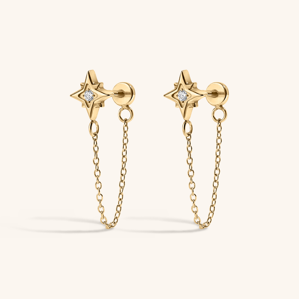 North Star Chain Nap Earrings - Gold