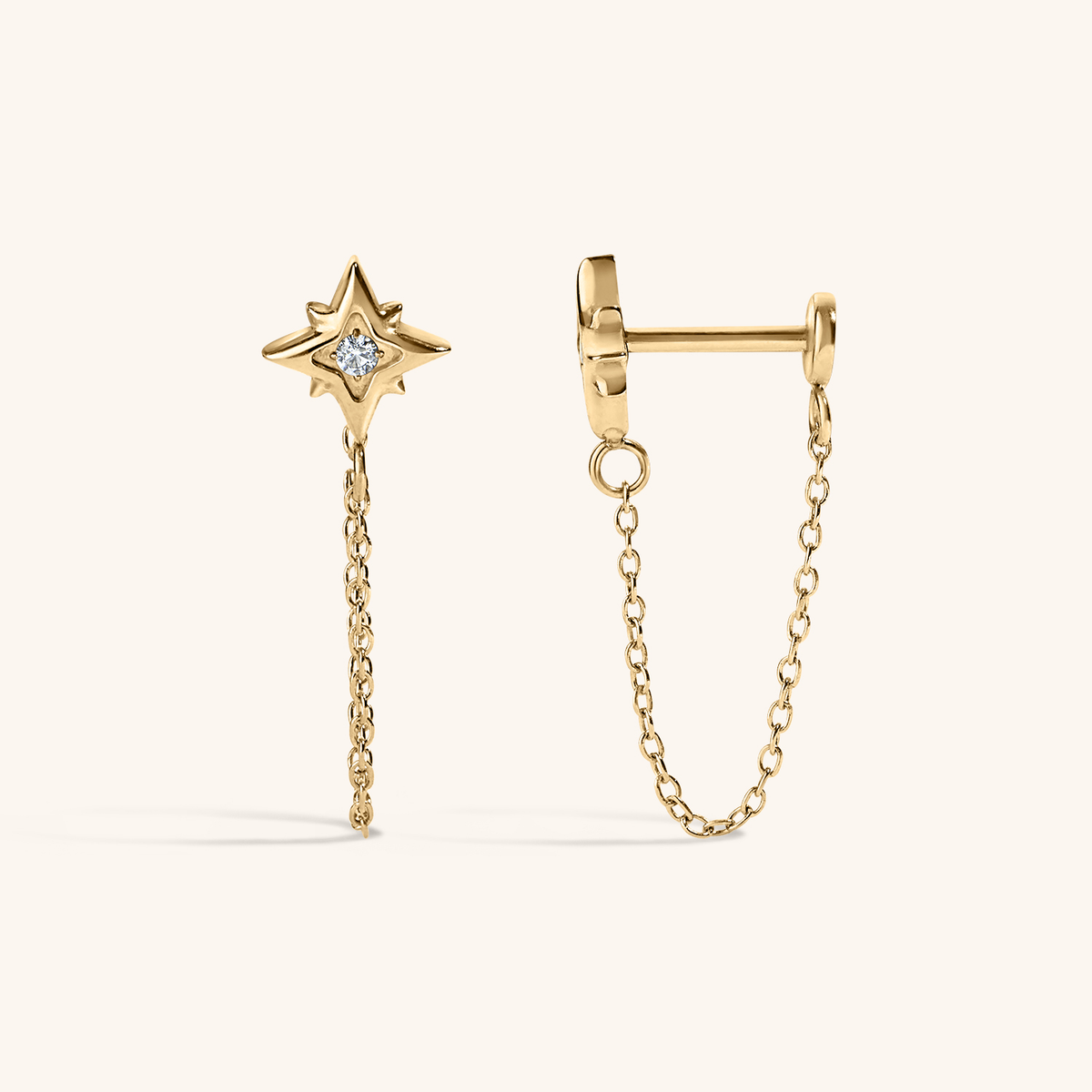 North Star Chain Nap Earrings - Gold
