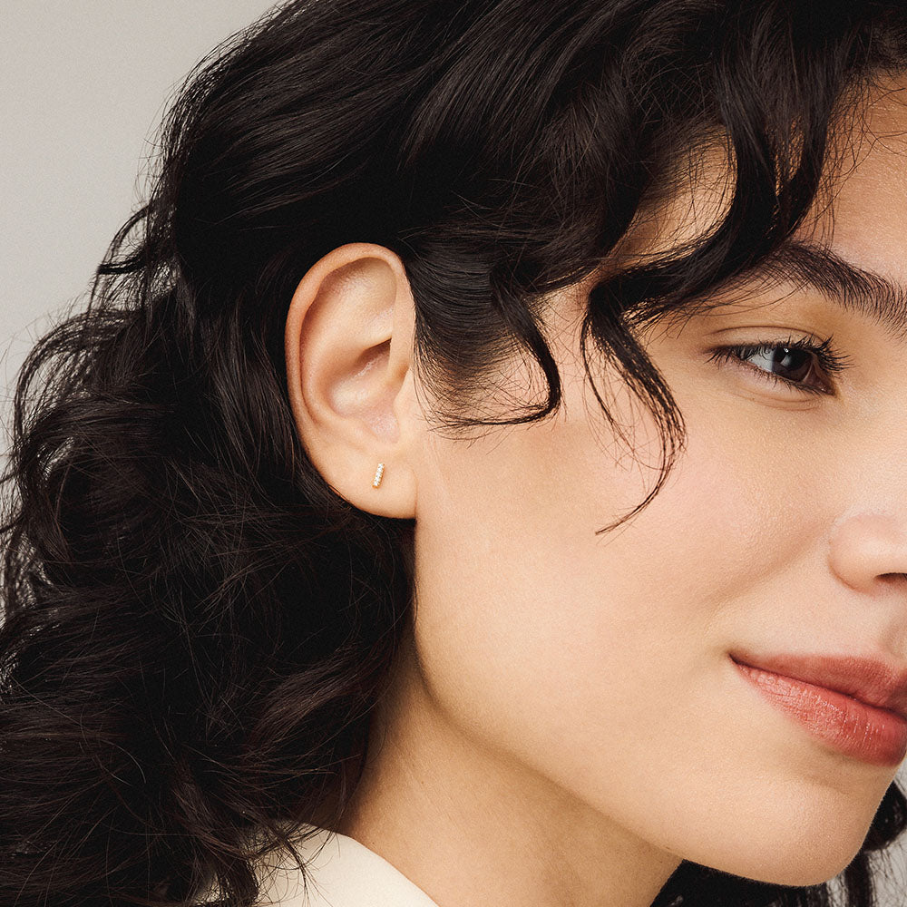 Pave Bar Nap Earring in Gold on model