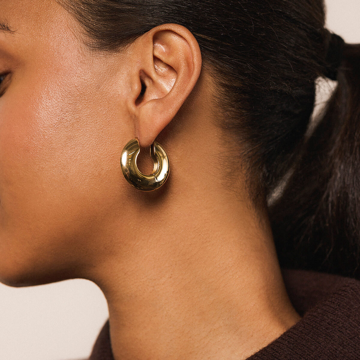 Puffy Disc Hoops - Gold - On Model