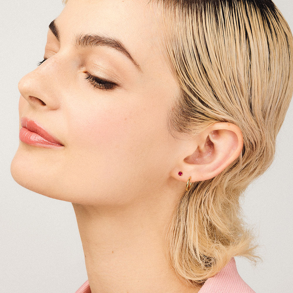 Ruby Nap Earring and Classic Huggie in Gold on model