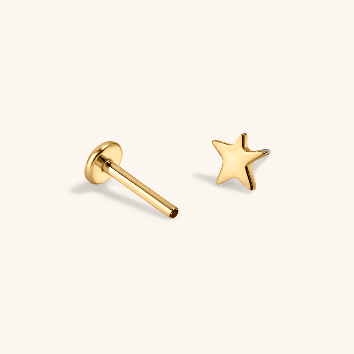 Star Push Pin Flat Back Earring (Titanium - Gold)