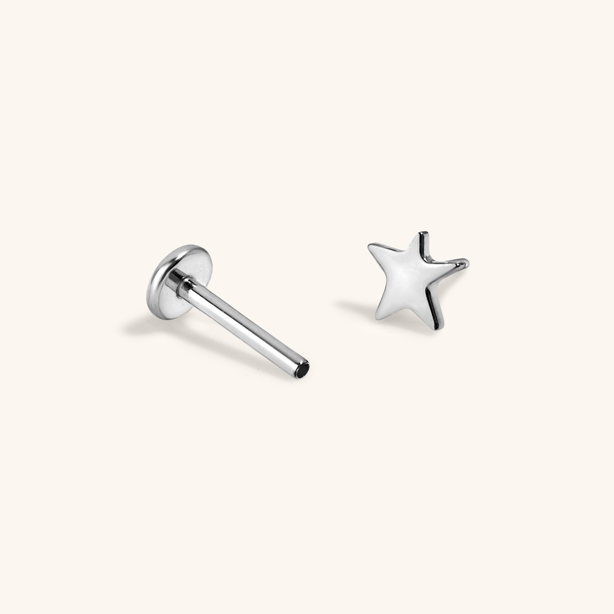 Star Push Pin Flat Back Earring (Titanium - Silver)