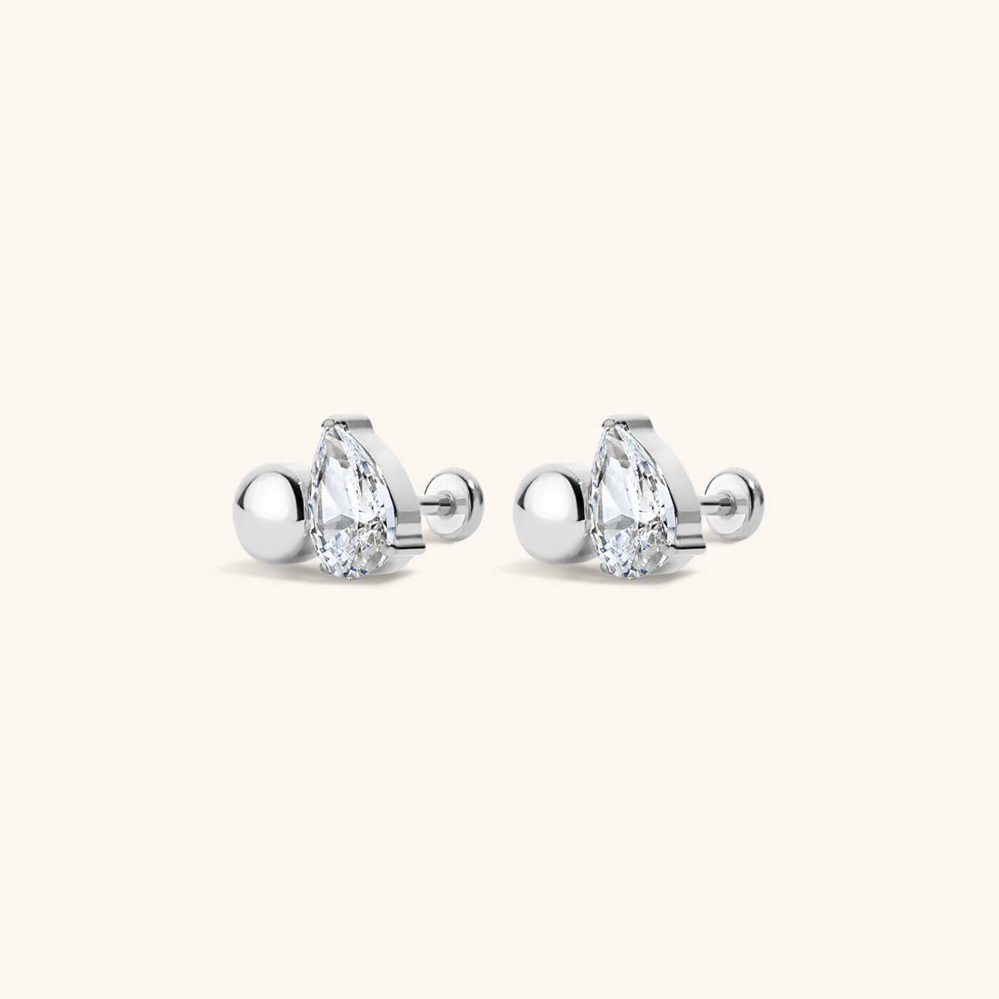 Toi Et Moi Sphere and Pear Nap Earrings - Silver