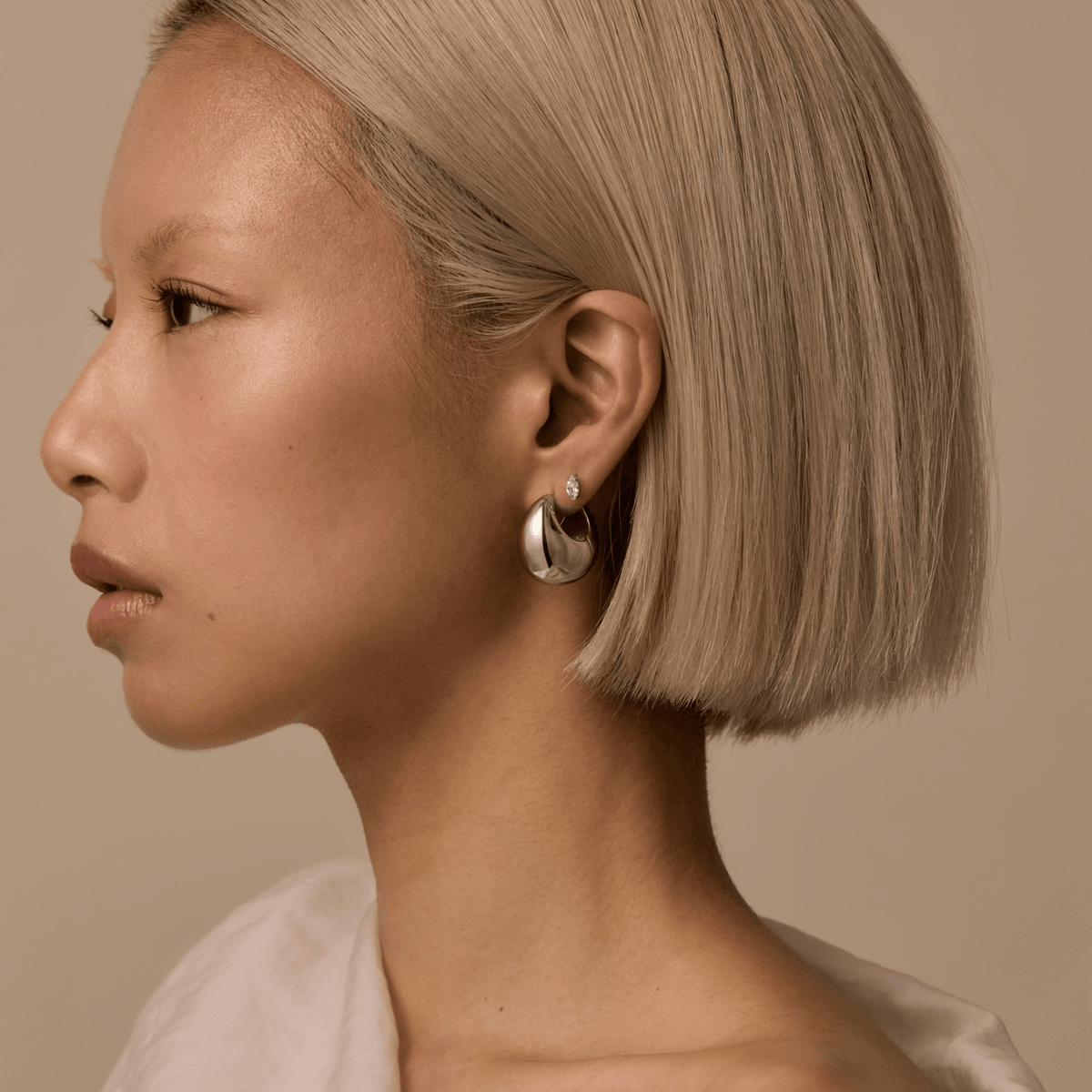 Cloud Hoops and Celestial Crystal Marquise Nap Earrings on Model - Silver