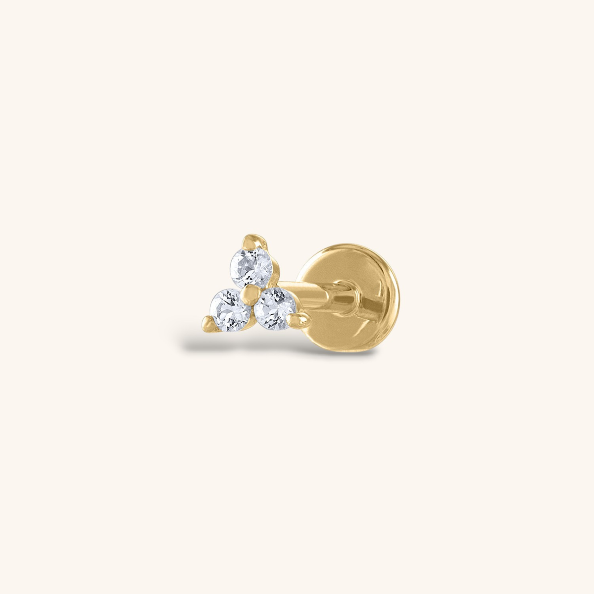 Crystal Trinity Threaded Flat Back Earring in 14k Gold