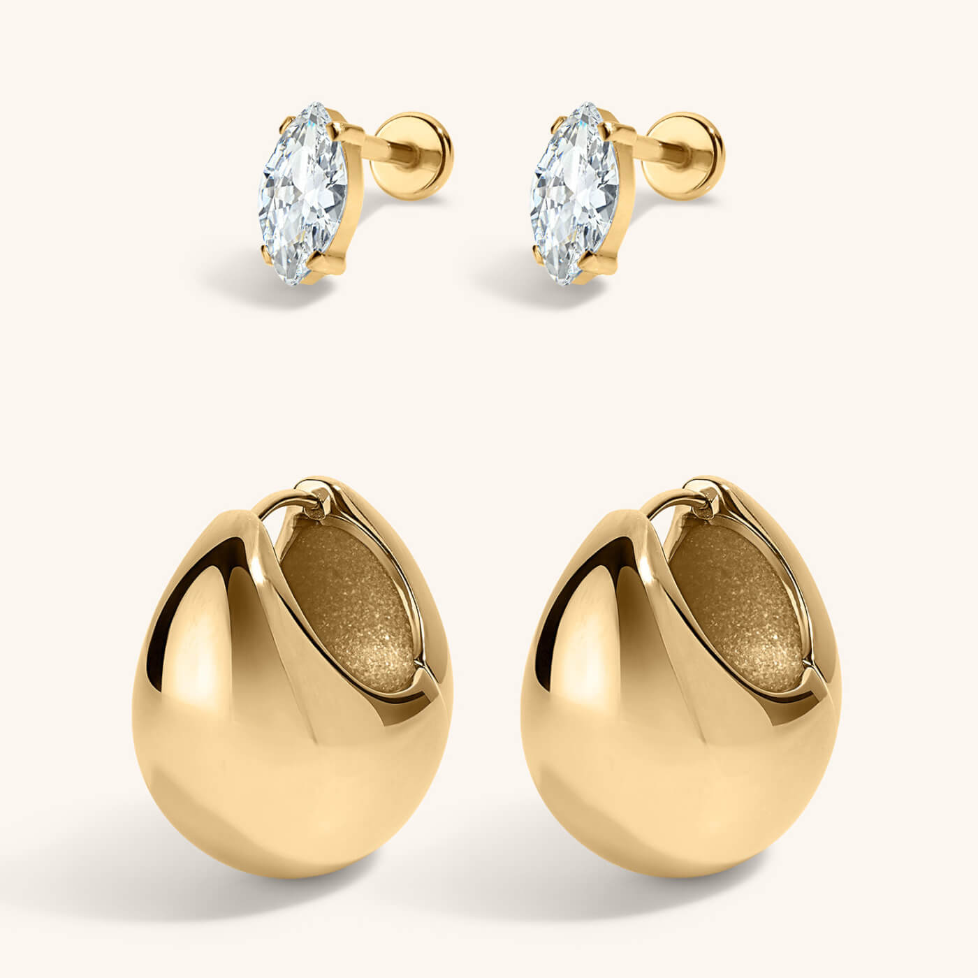 Daydream Stack - Celestial Crystal Marquise Nap Earrings and Cloud Hoops Gold