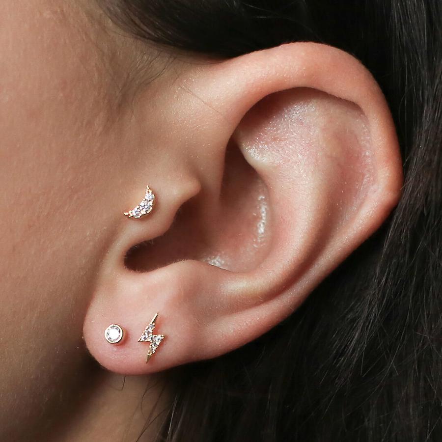 Ear party inspiration - Tiny Crystal Pave Moon Pave Lightning Studs