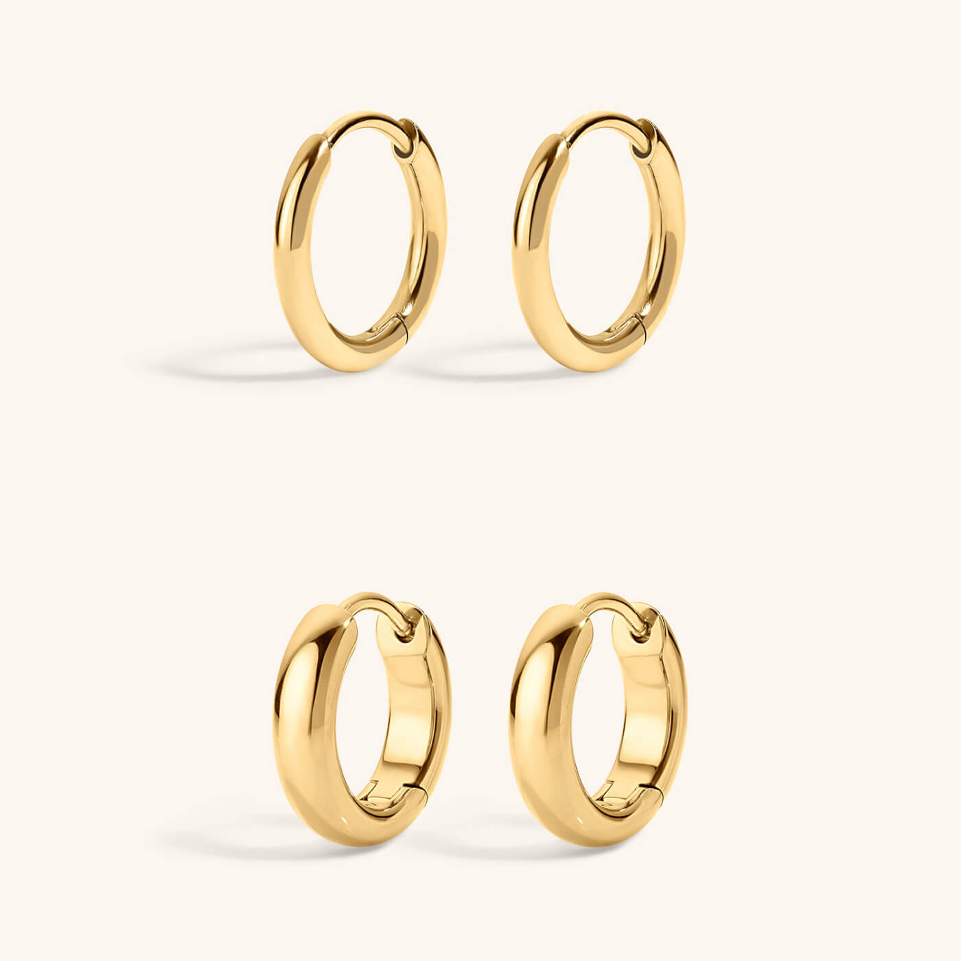 Essential Hoop Duo - Classic Huggie Hoops, 11mm and Bold Huggie Hoops, 12mm Gold