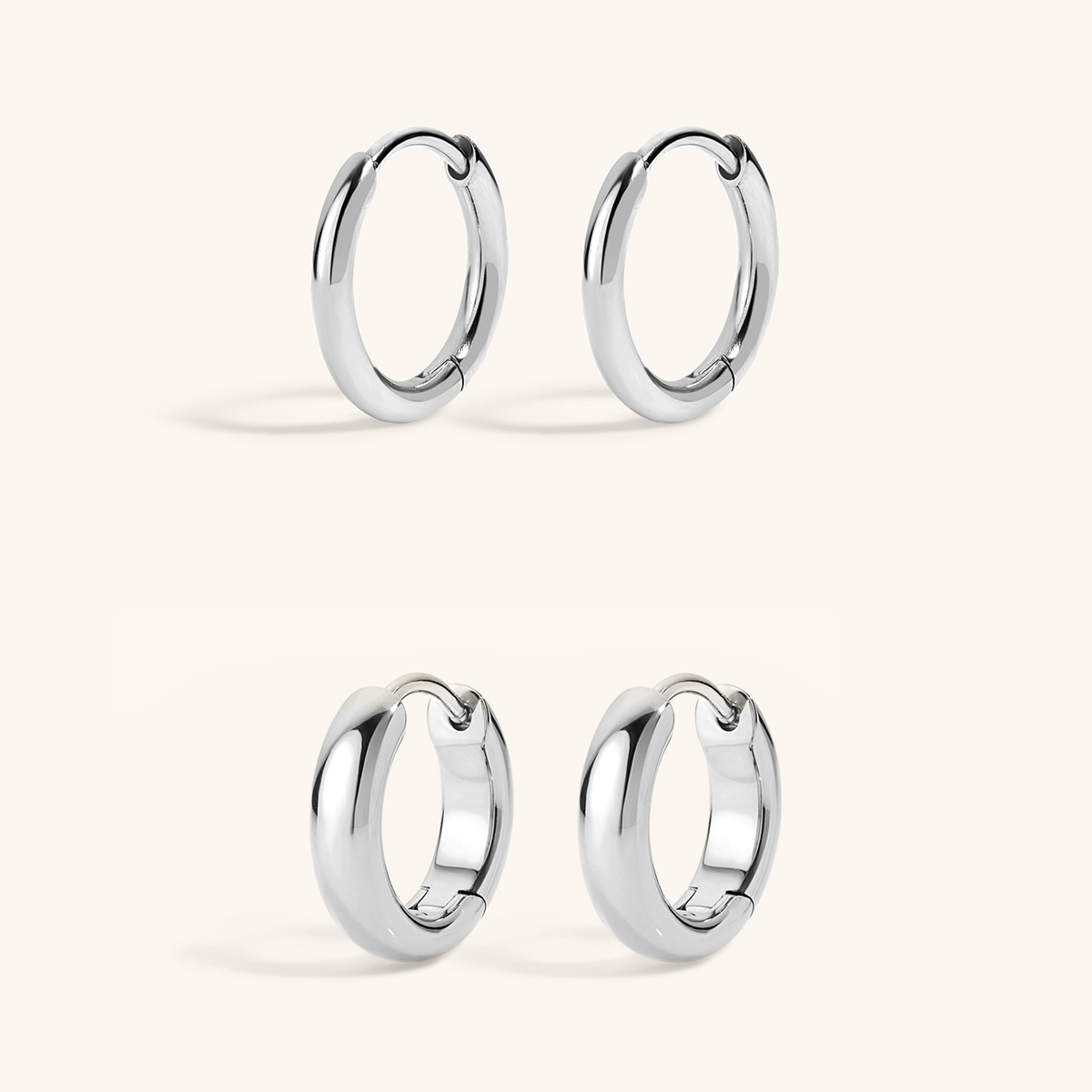 Essential Hoop Duo - Classic Huggie Hoops, 11mm and Bold Huggie Hoops, 12mm Silver