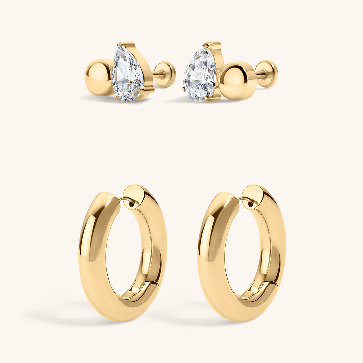 Ever Together Duo - Toi Et Moi Nap Earrings and Every Body Hoops, 26mm - Gold