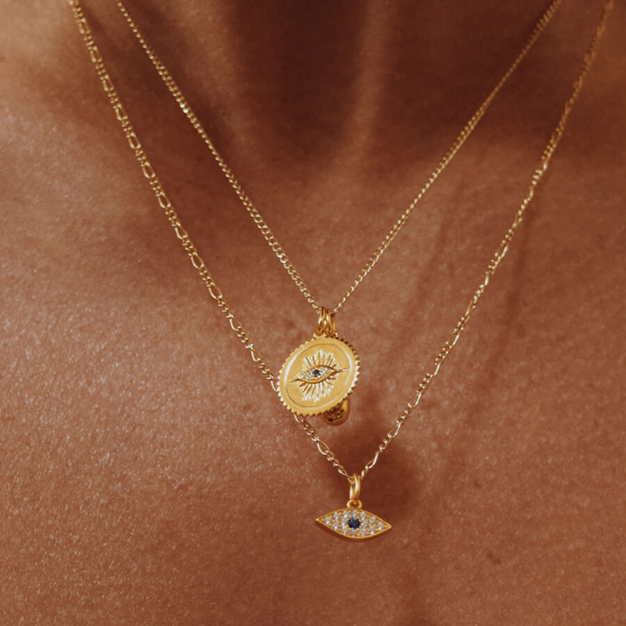 @softbutloud wearing the Evil Eye Medallion Charm Necklace