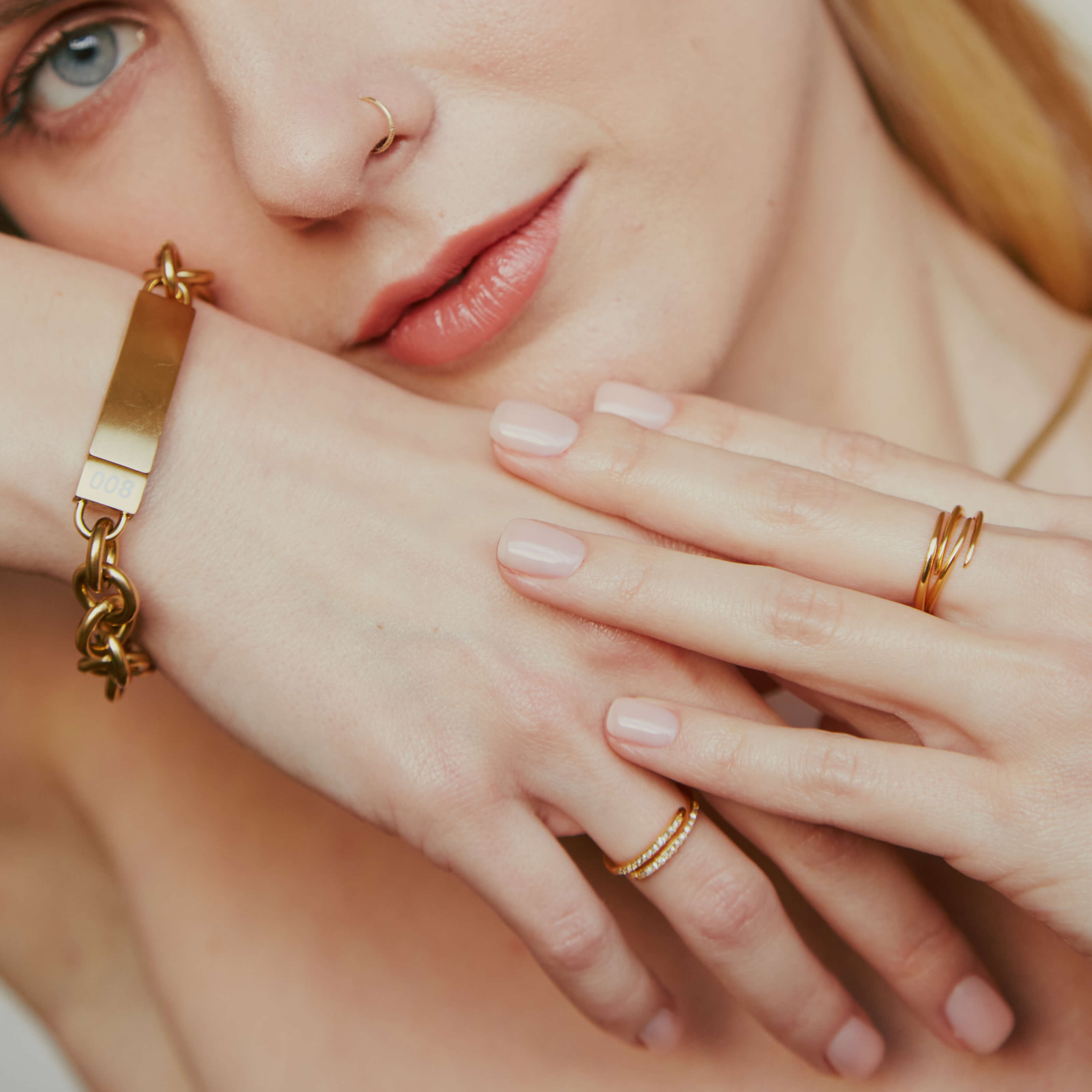 Infinite Stacking Ring Trio (gold) on model