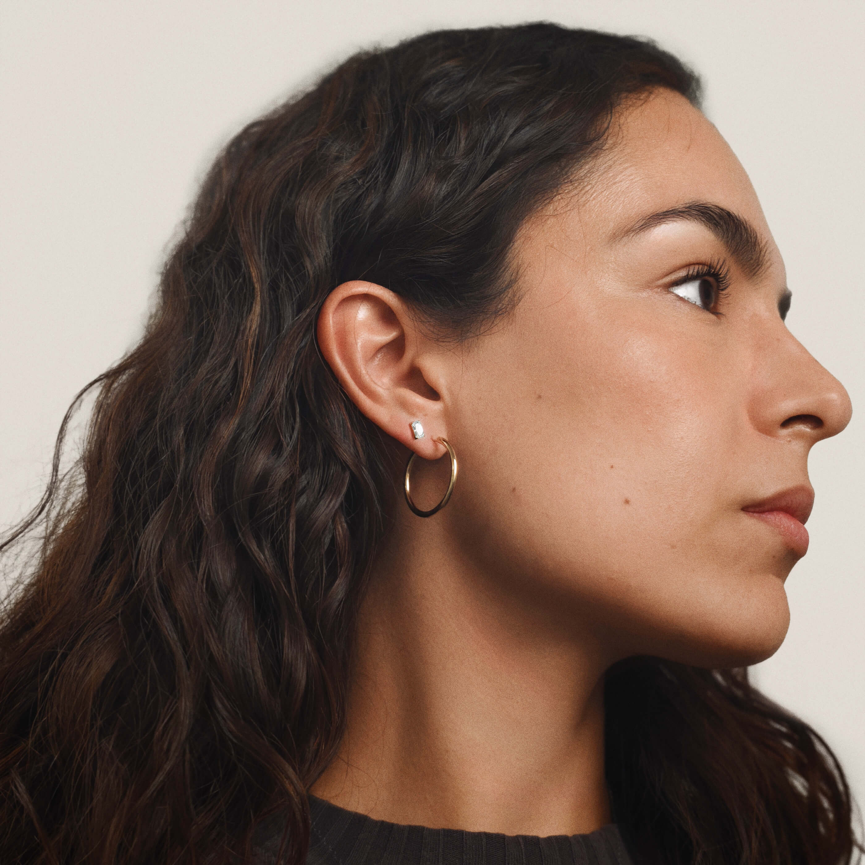 Modern Essentials Duo - Celestial Crystal Marquise Nap Earrings and Classic Hoops, 15mm (Gold) on model