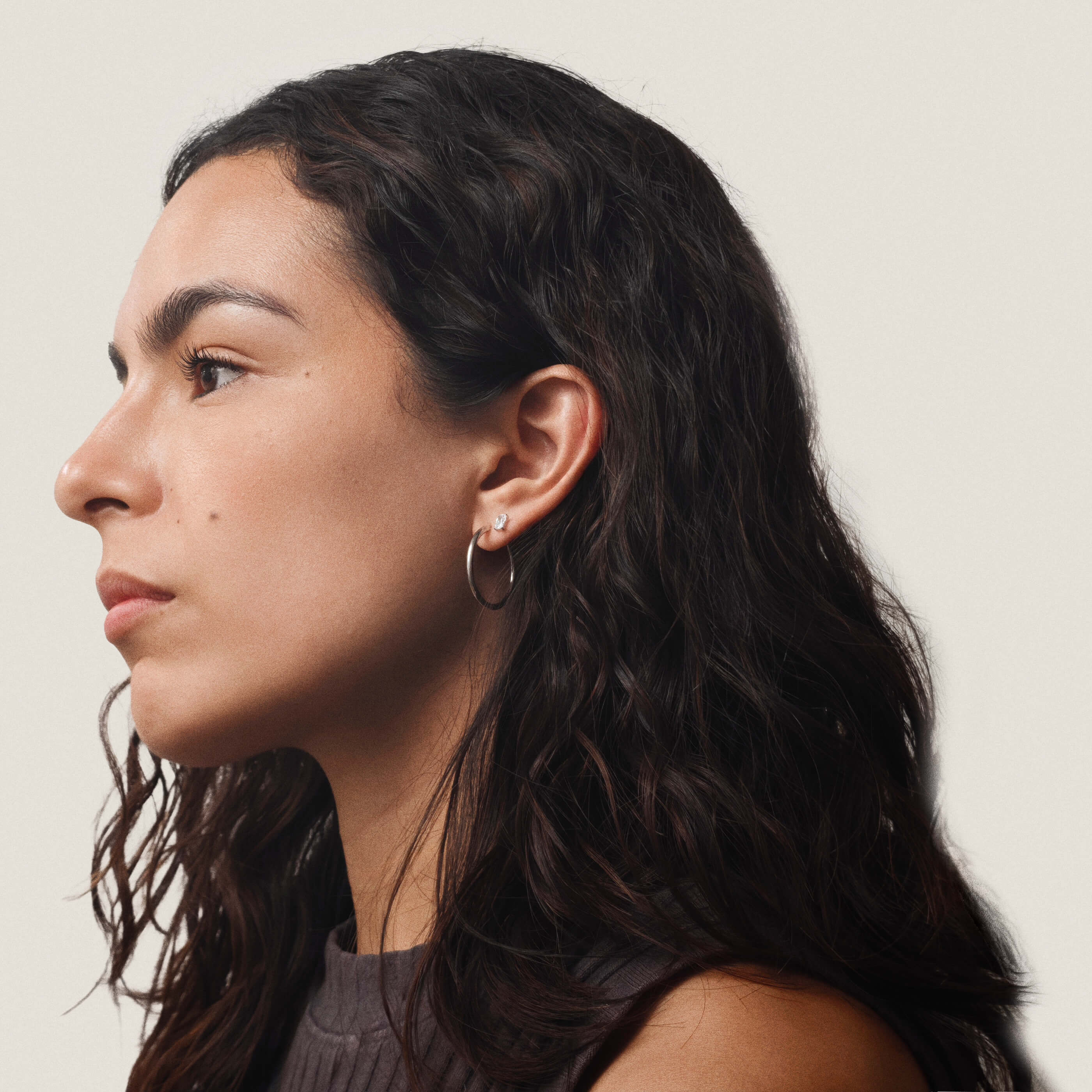 Modern Essentials Duo - Celestial Crystal Marquise Nap Earrings and Classic Hoops, 15mm (Silver) on model